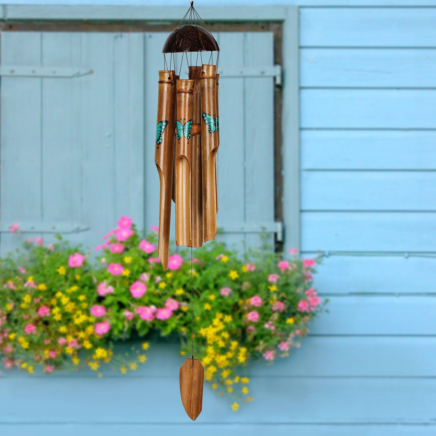 Butterfly Bamboo Chime - Teal lifestyle image