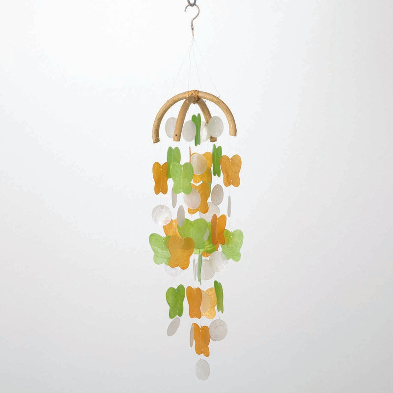 Butterfly Capiz Chime - Patina Green / Marigold