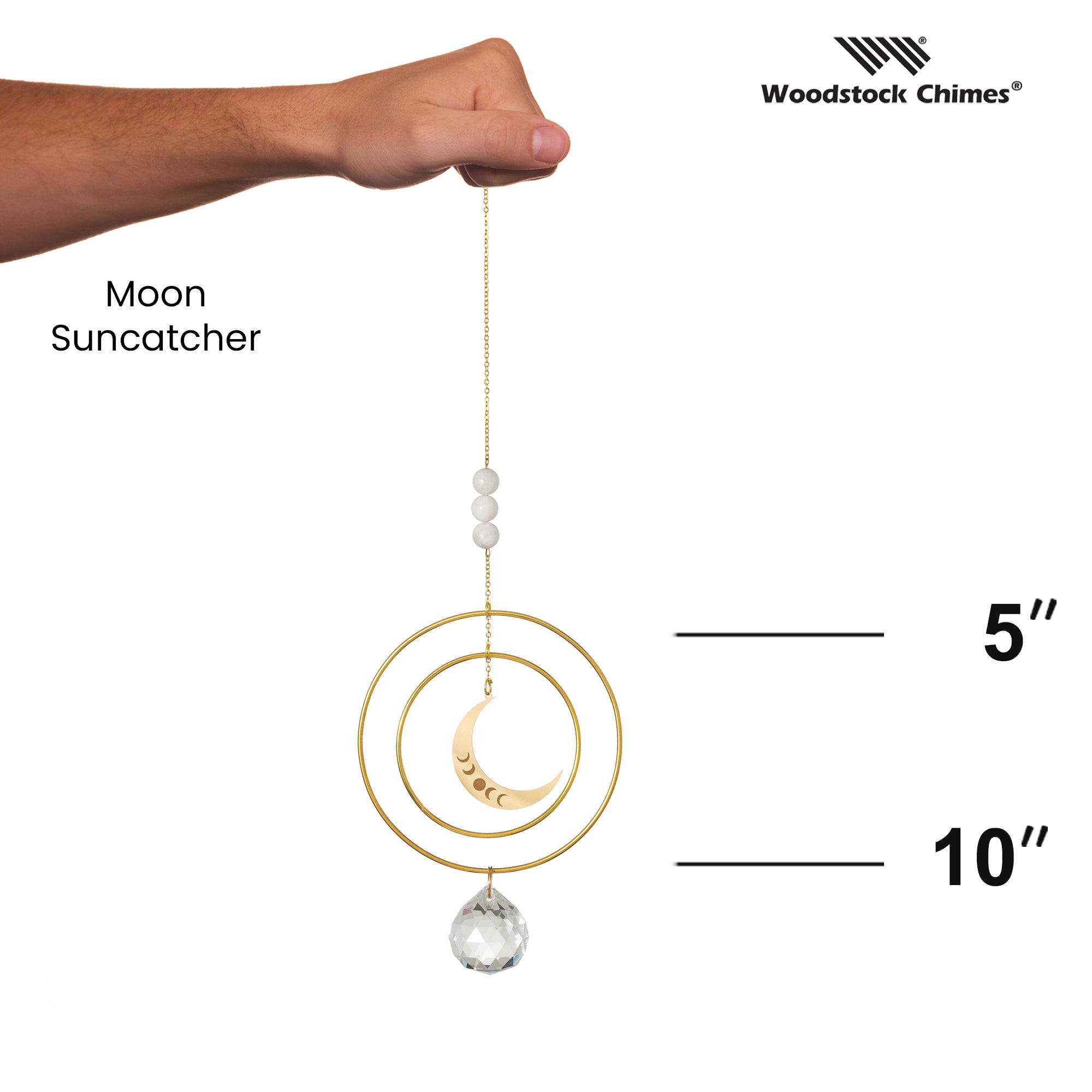 Suncatcher - Crescent Moon, White Stone