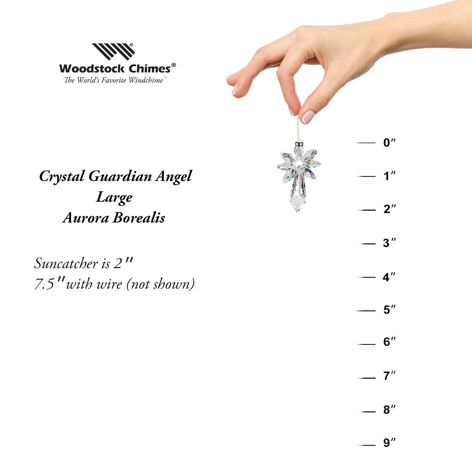 Crystal Guardian Angel Suncatcher - Large, Aurora Borealis proportion image
