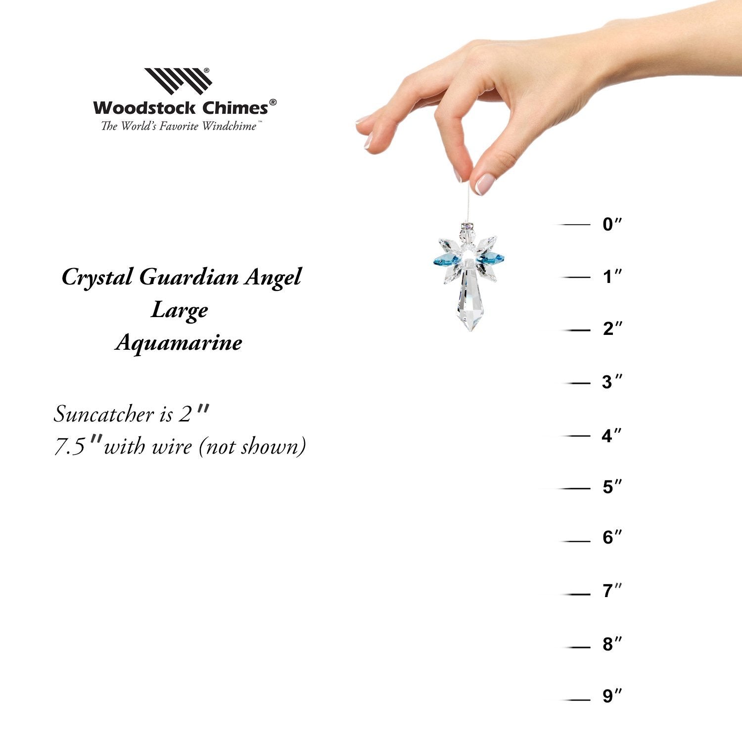 Crystal Guardian Angel Suncatcher - Large, Aquamarine proportion image