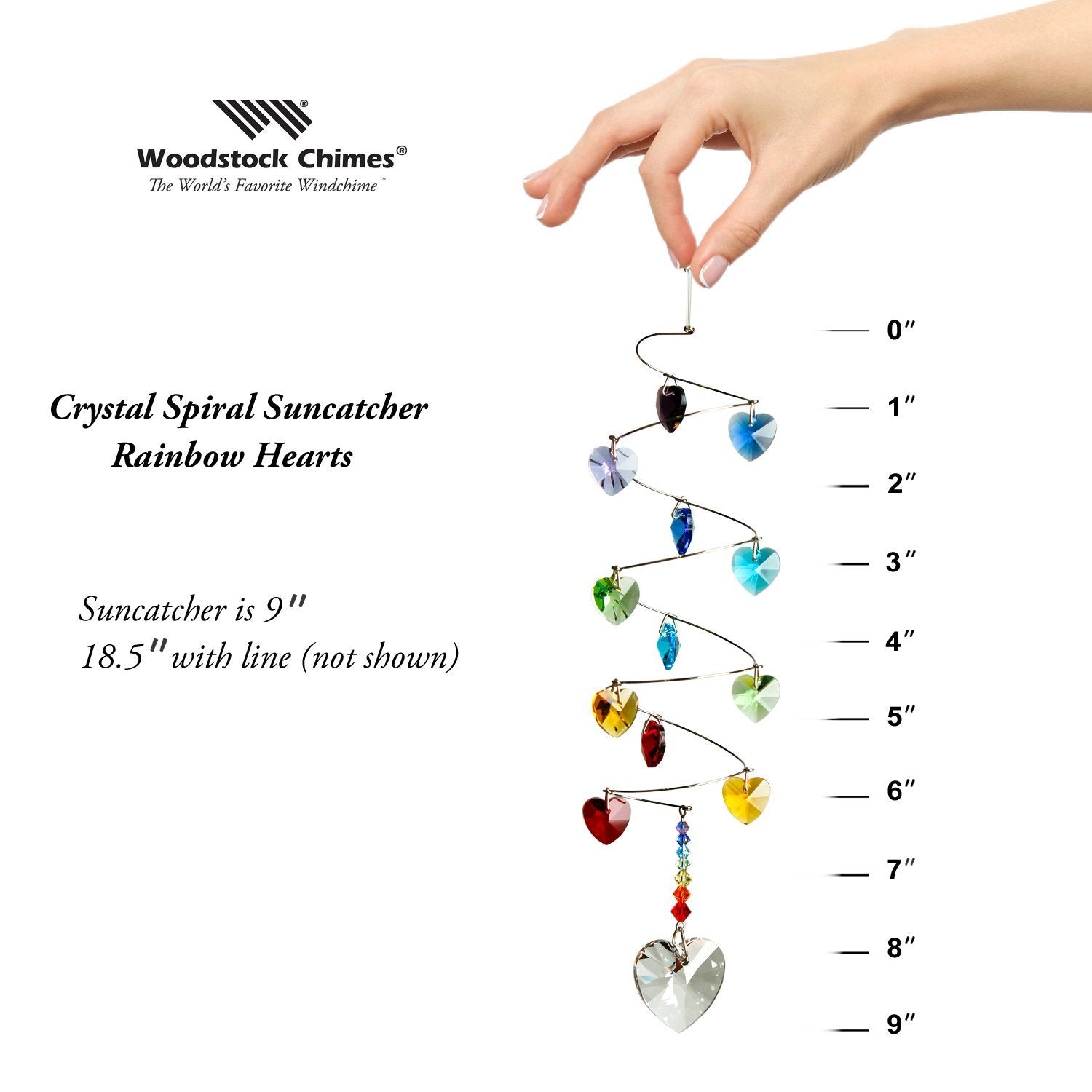 Crystal Spiral Cascade Suncatcher - Rainbow Hearts proportion image